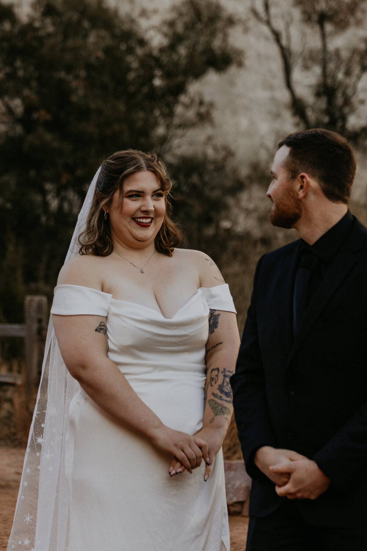 bride and groom having their first look before their ceremony