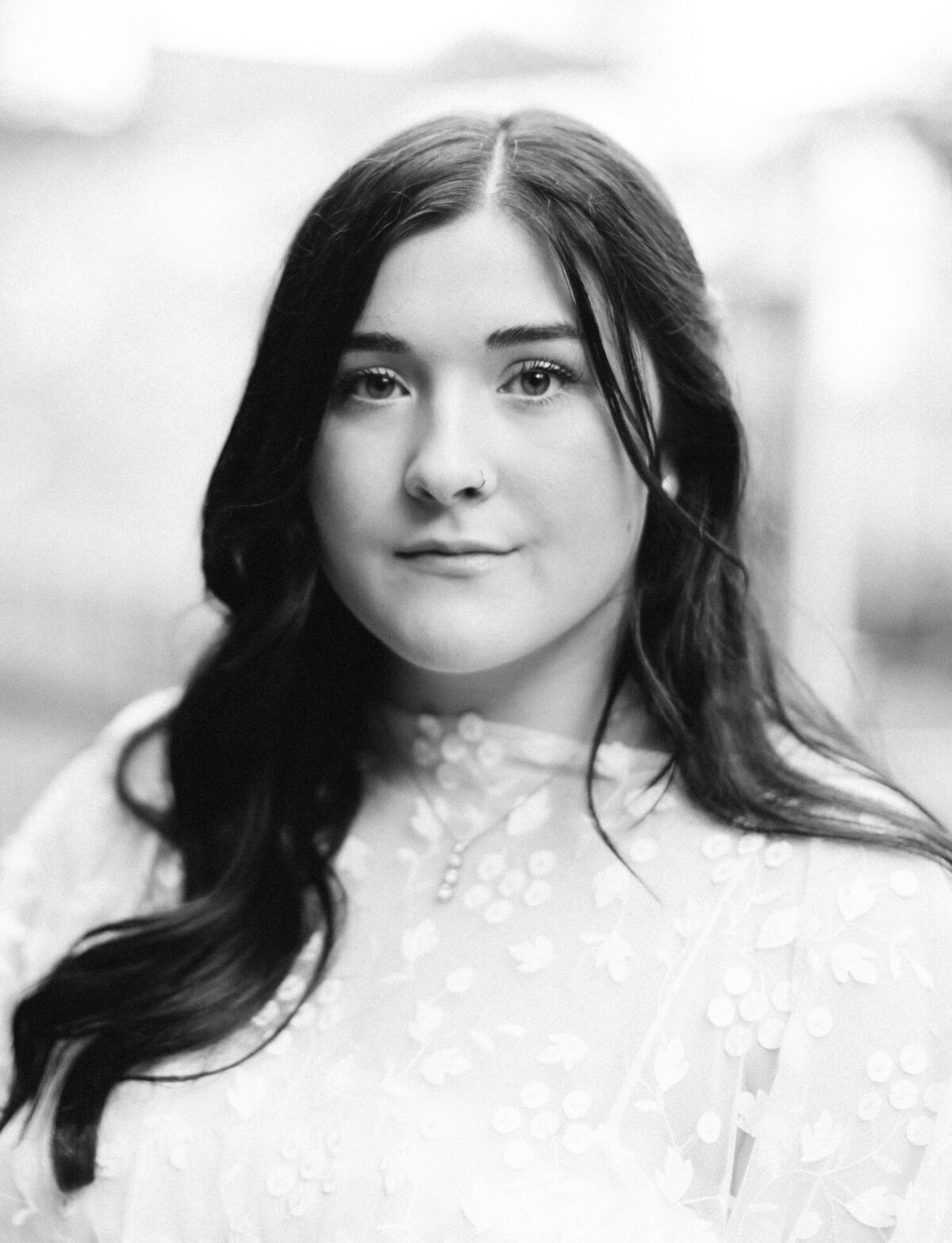 soft bridal portrait, documentary film wedding photographer Christina Harrison in Michigan
