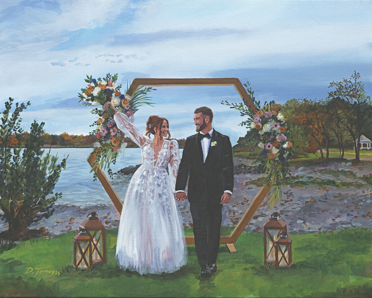 Painting of a couple getting married outdoors