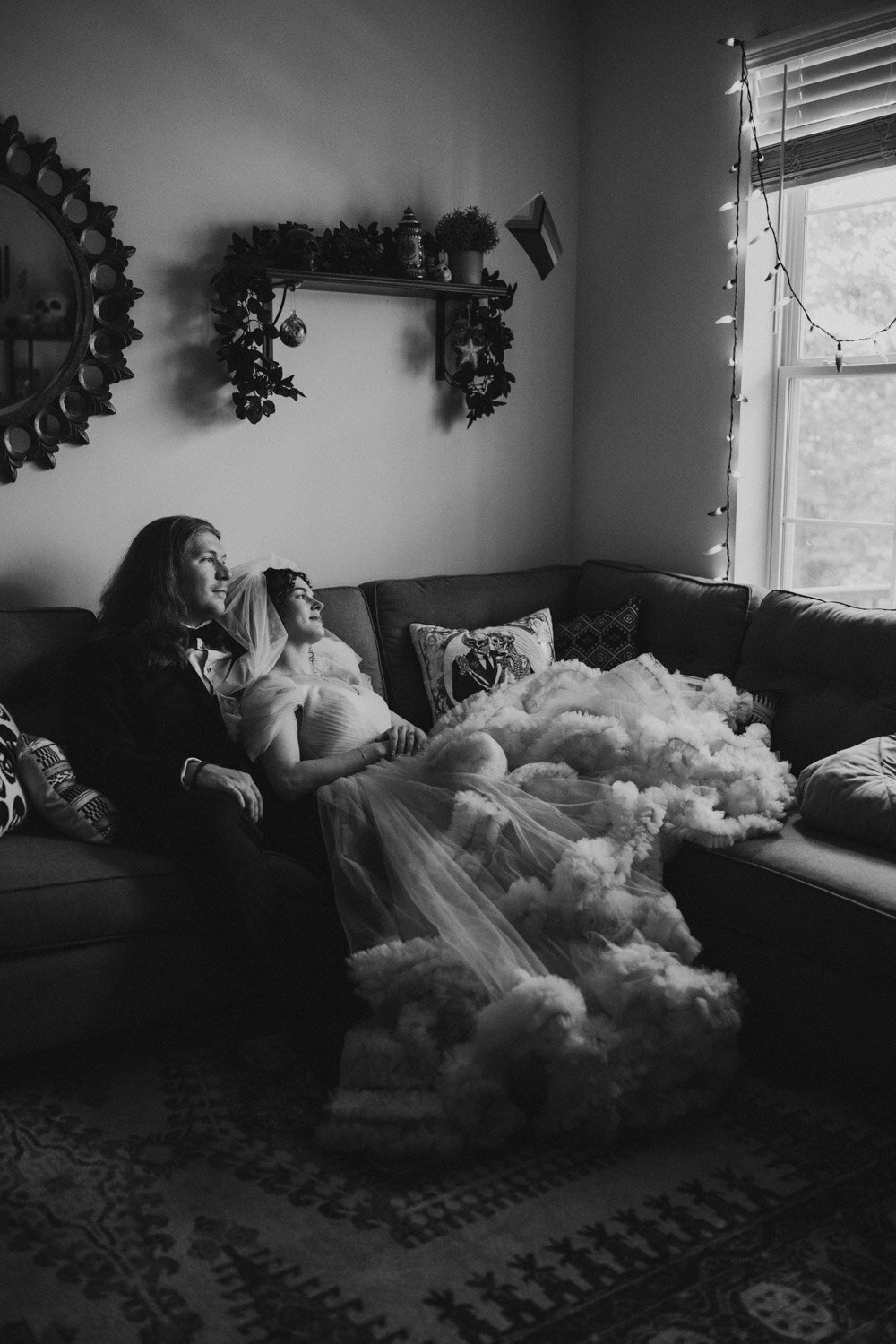 Bride and groom go home to relax on wedding day