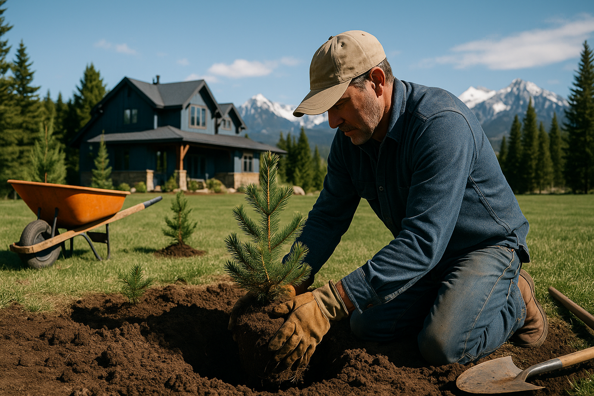 Professional landscaper working on residential yard in Montrose, Colorado