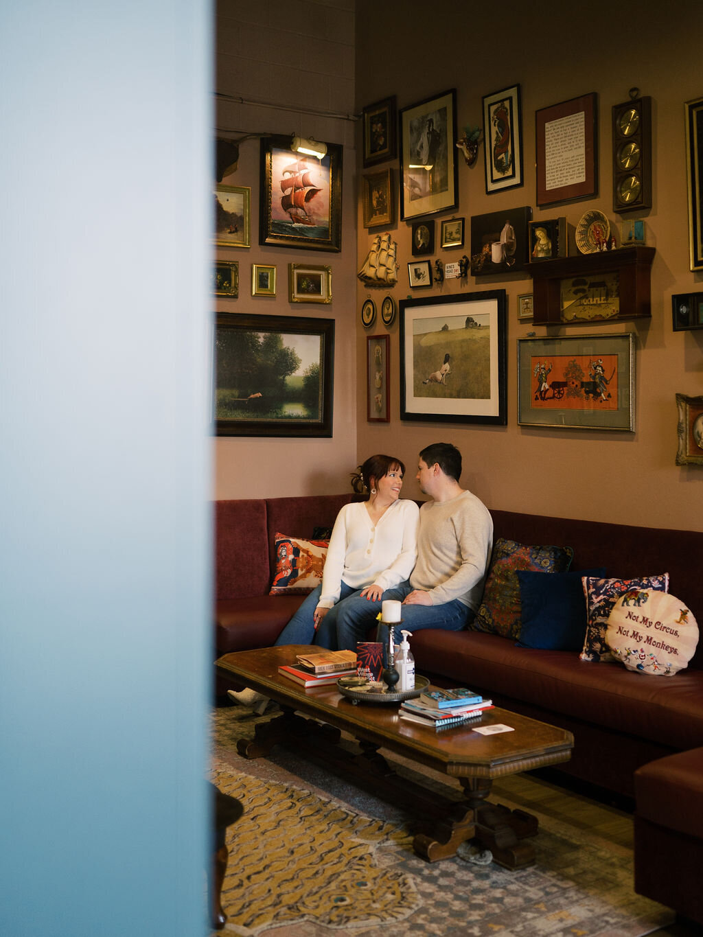 Eclectic wine bar engagement portraits-27