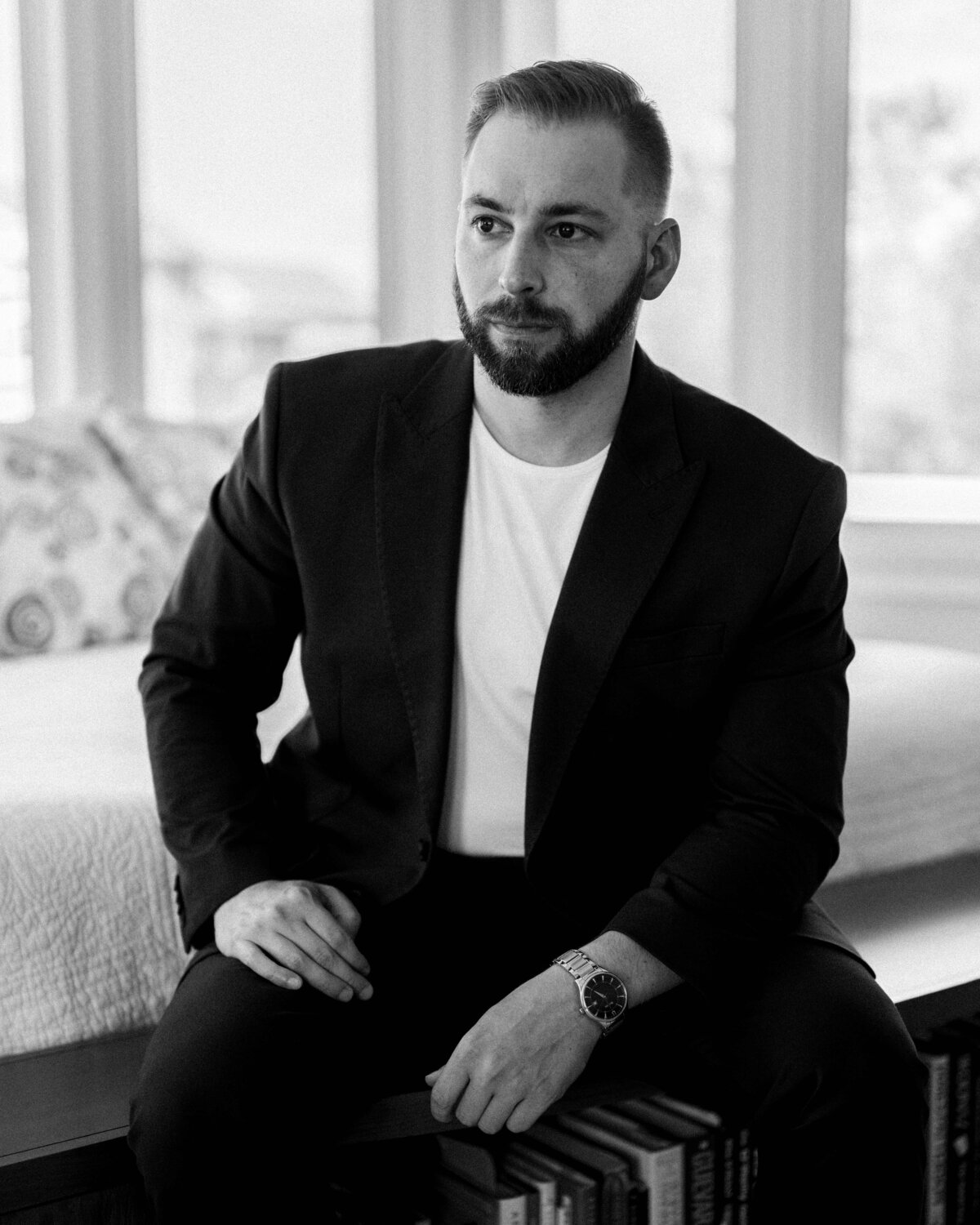 Saugatuck Beach Wedding Elopment Groomsman Portrait at a private Estate