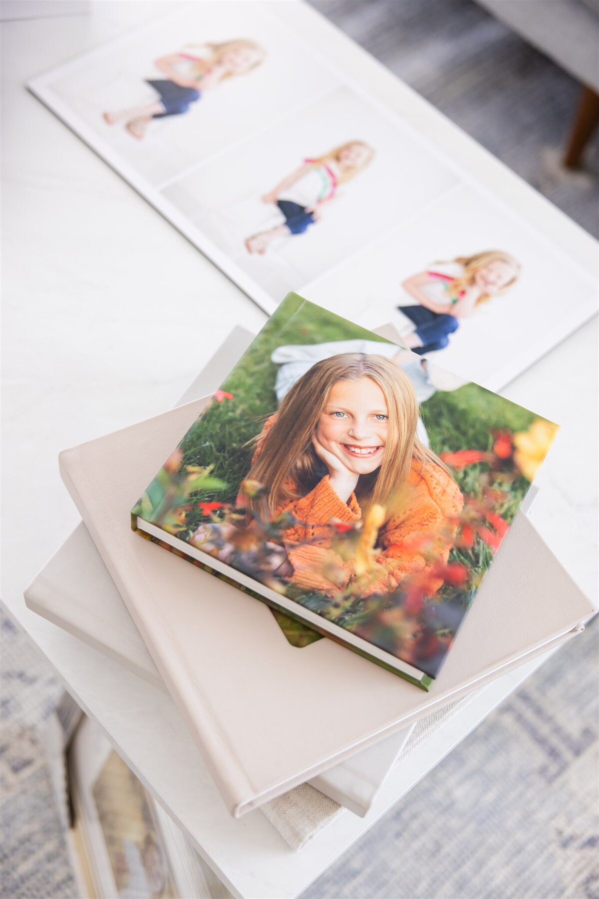 Stack of photo albums.