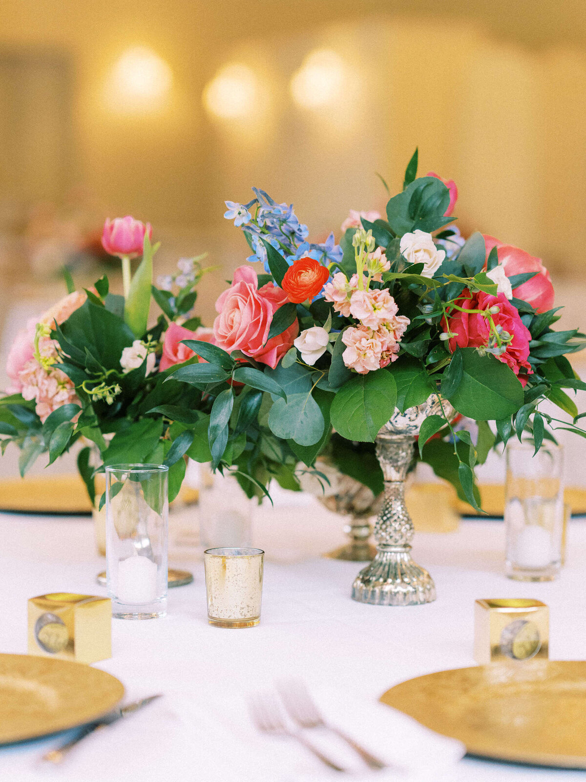 Colorful wedding table setting at Dallas Ashton Gardens venue