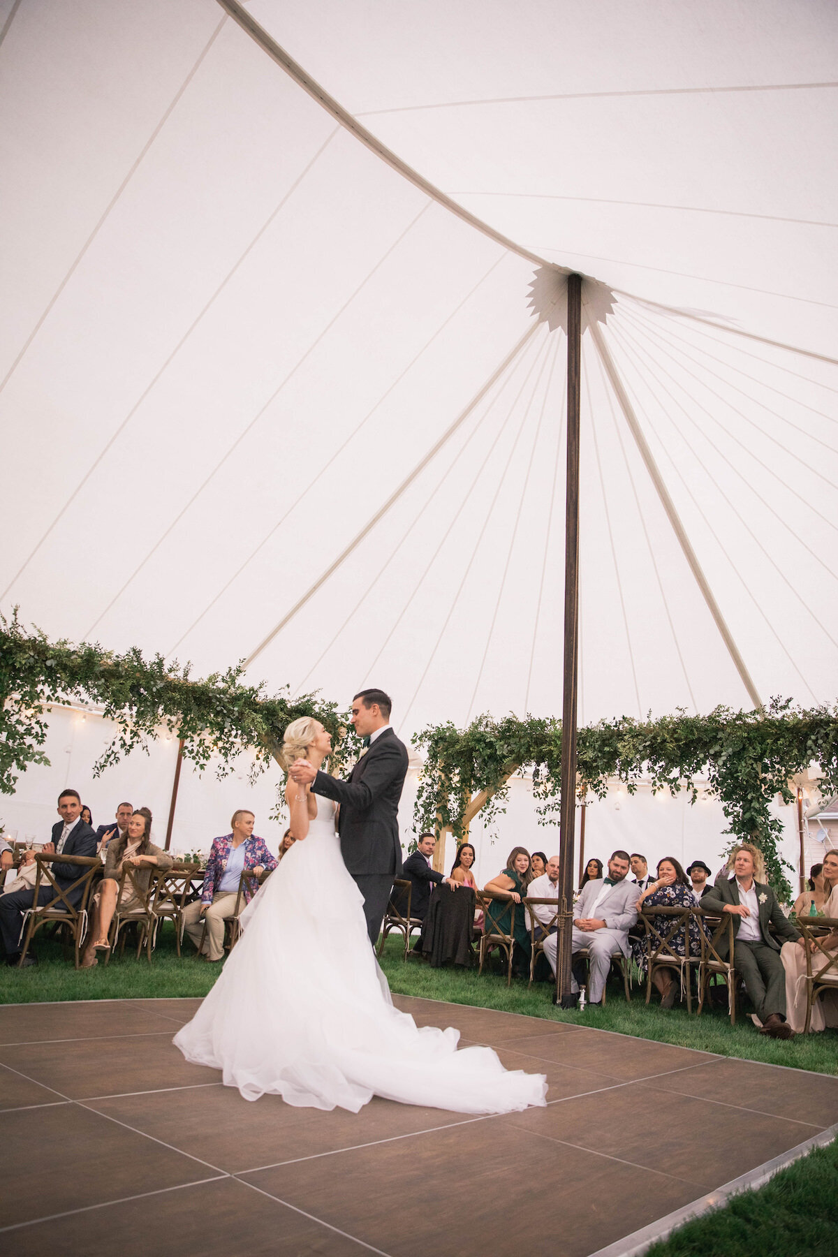 bride and groom dancing