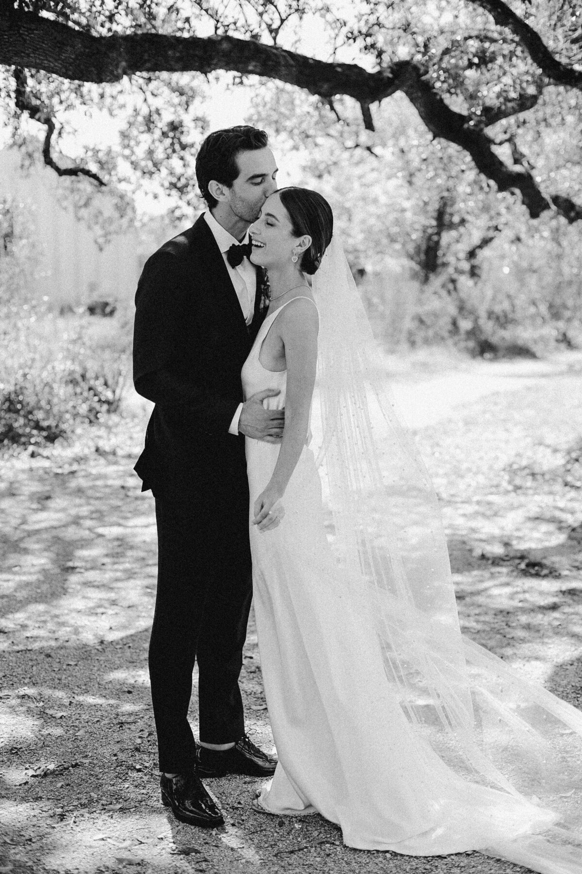 Bride and groom wedding portraits outside at Prospect House, Austin