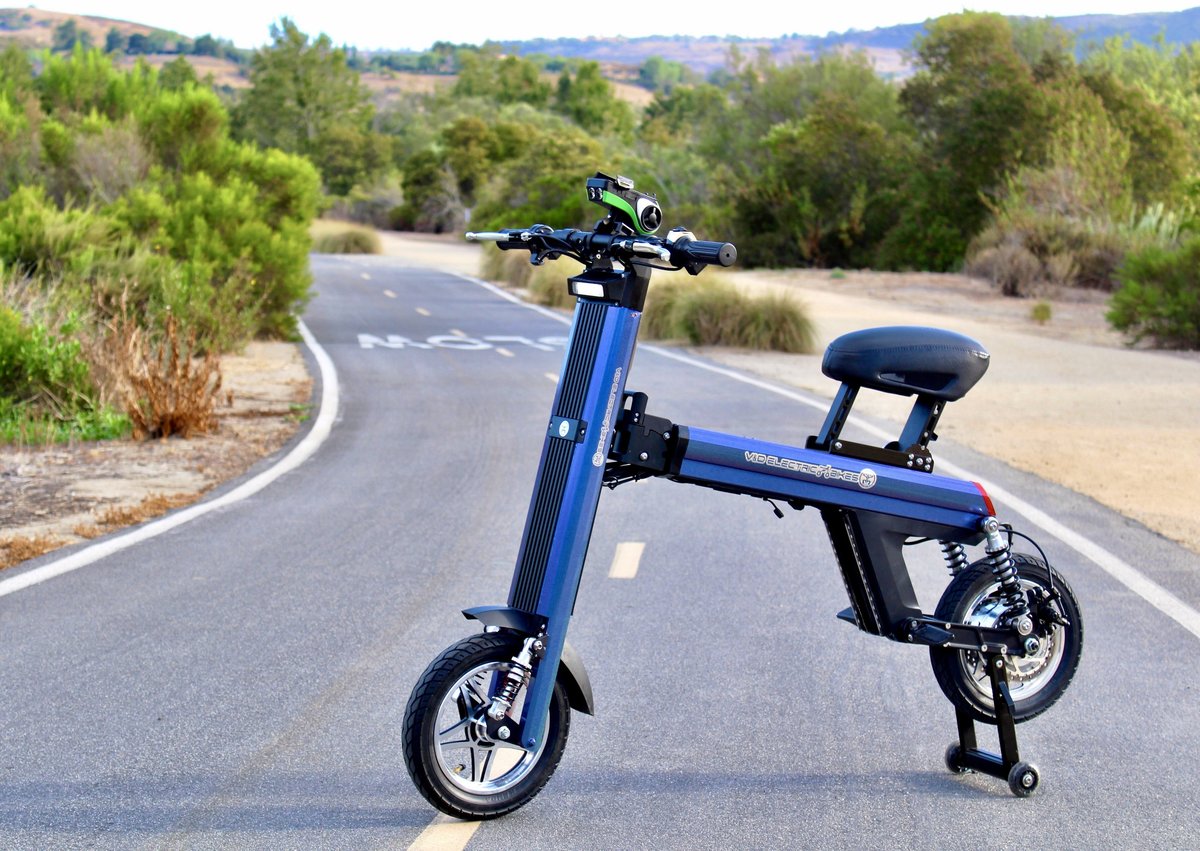 Blue Go-Bike M2 on road; V&D Electric Bikes