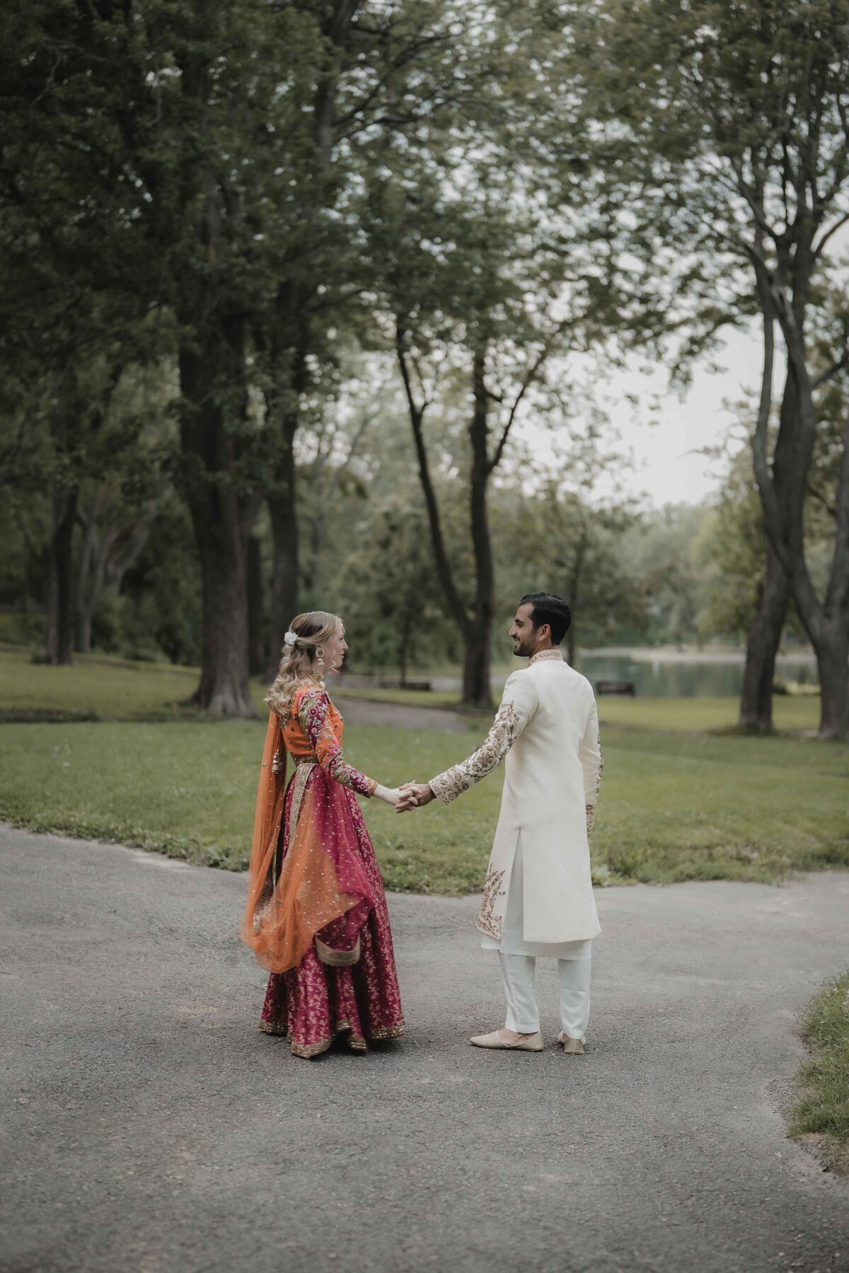 Couple's photo before the Mendhi celebration at Parc Lafontaine in Montreal.