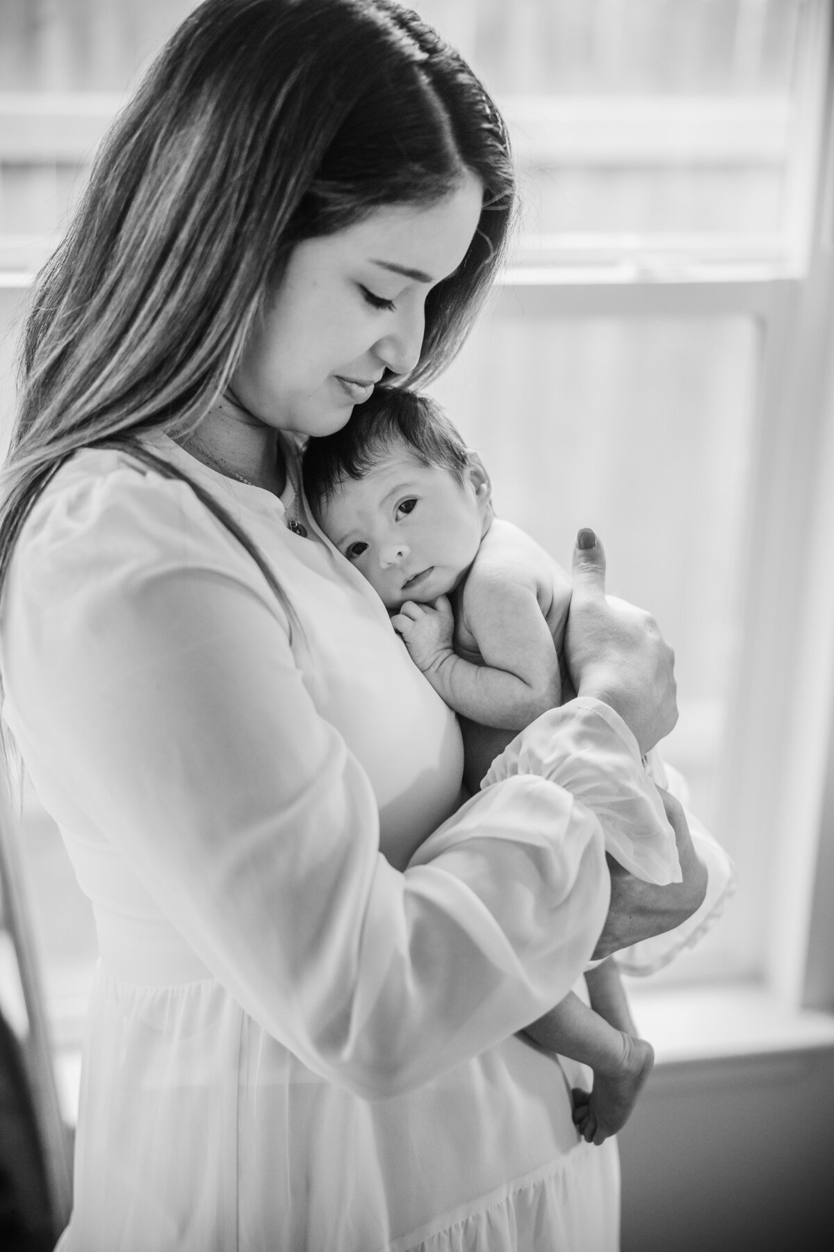black and white of newborn