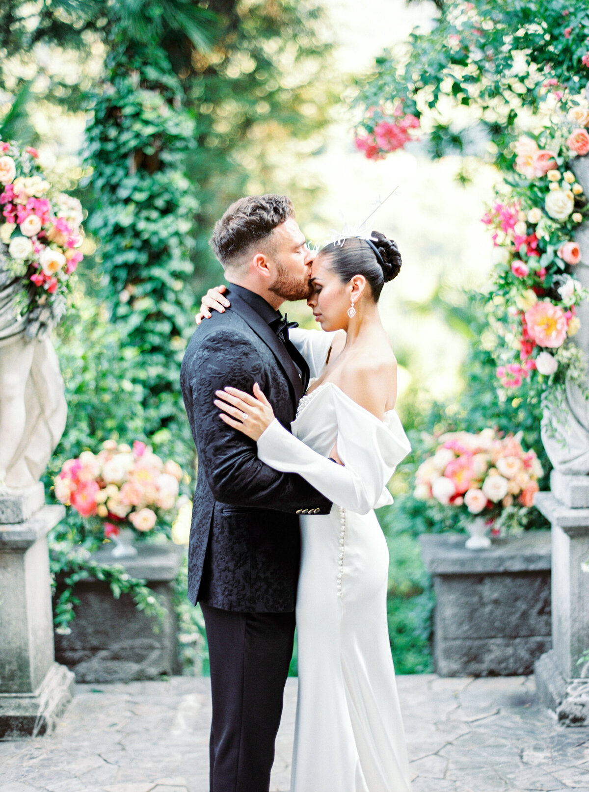 Bride and groom portraits at their Lake Como wedding photographed by Lake Como Wedding photographer