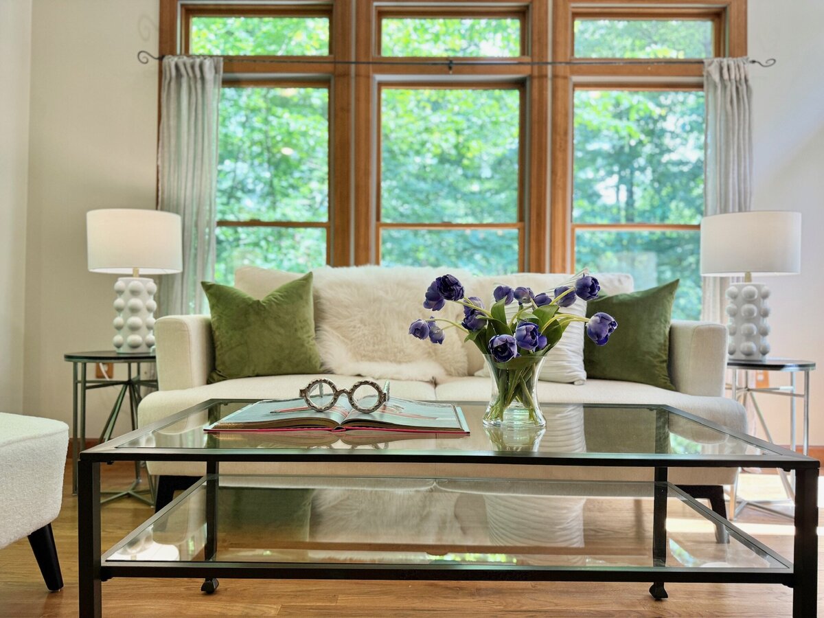 Living room with green accents