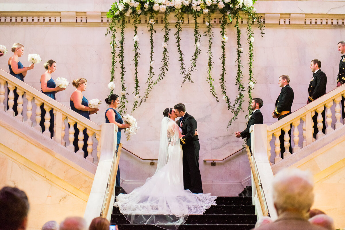 wedding ceremony on the staircase at renaissance pittsburgh