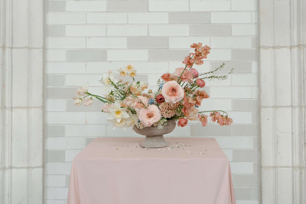 spring flower wedding centerpiece on table