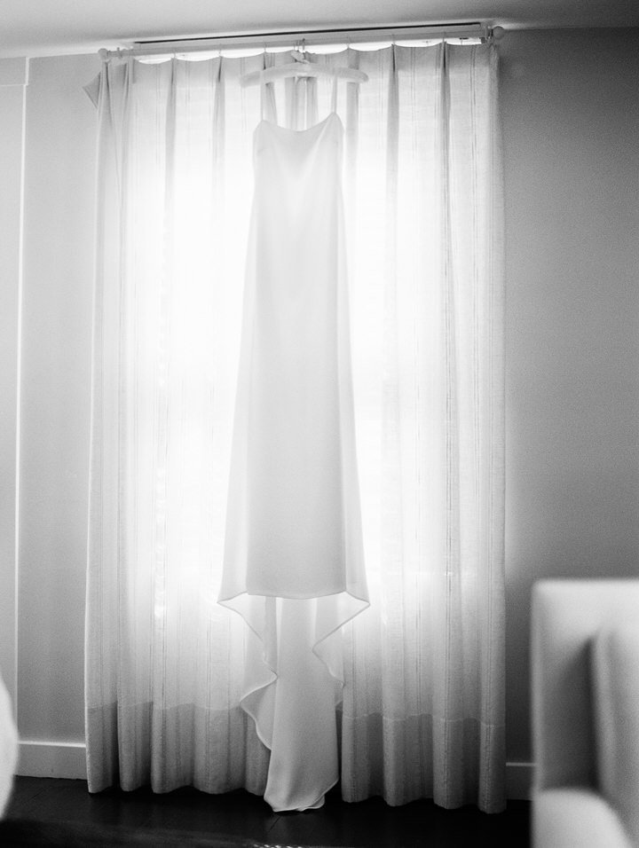 brides dress hanging