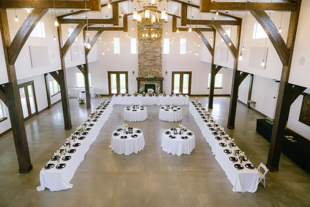 Reception tables arranged in the grand hall