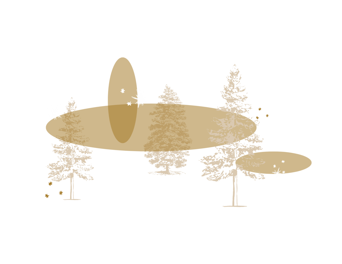 mid mod image of yellow circles and trees 