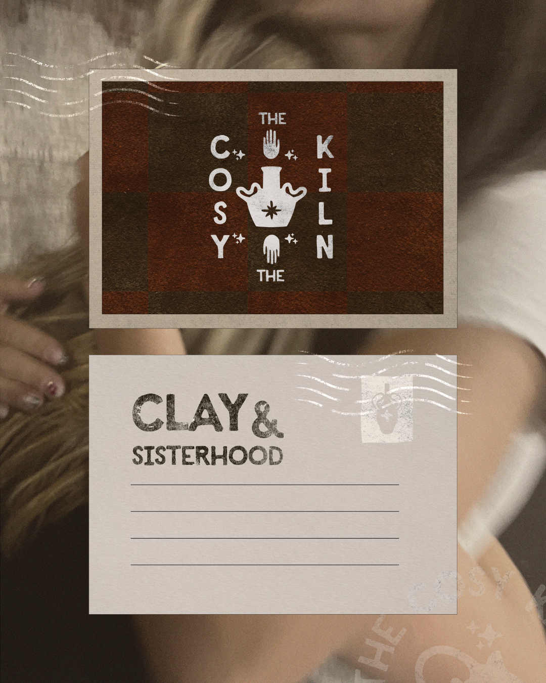 aesthetic box mockup for a pottery studio cellestial pattern illustration retro vibe branding