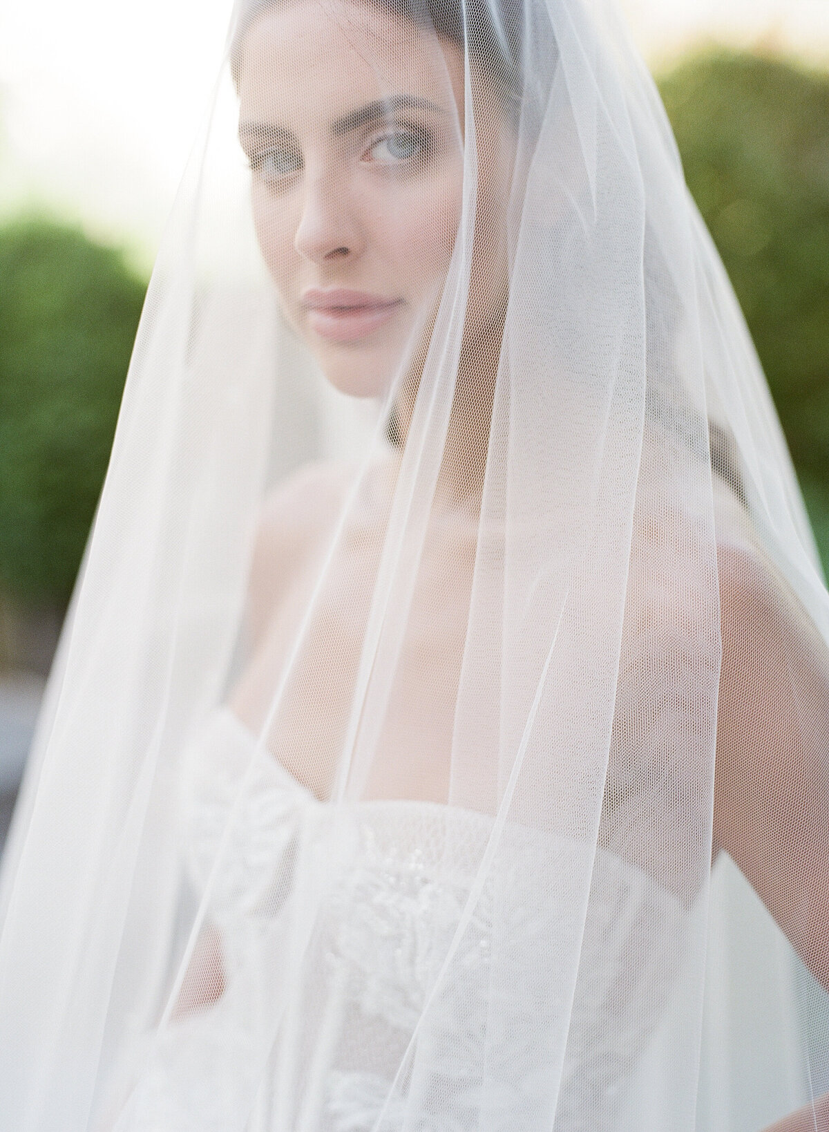closeup shot of a bride in her veil