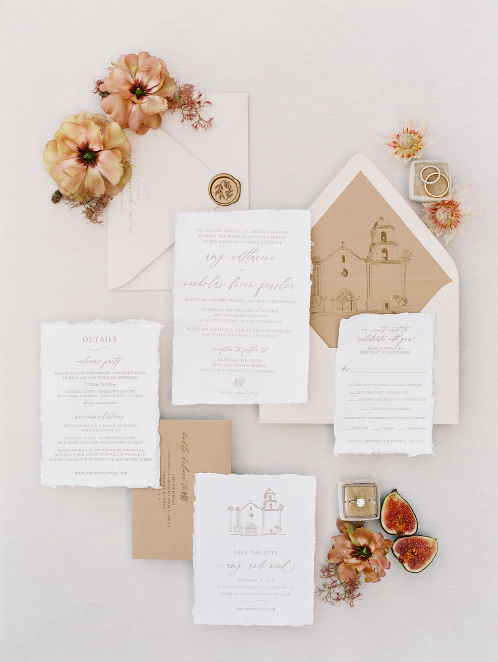 Letterpress fall inspired wedding invitation