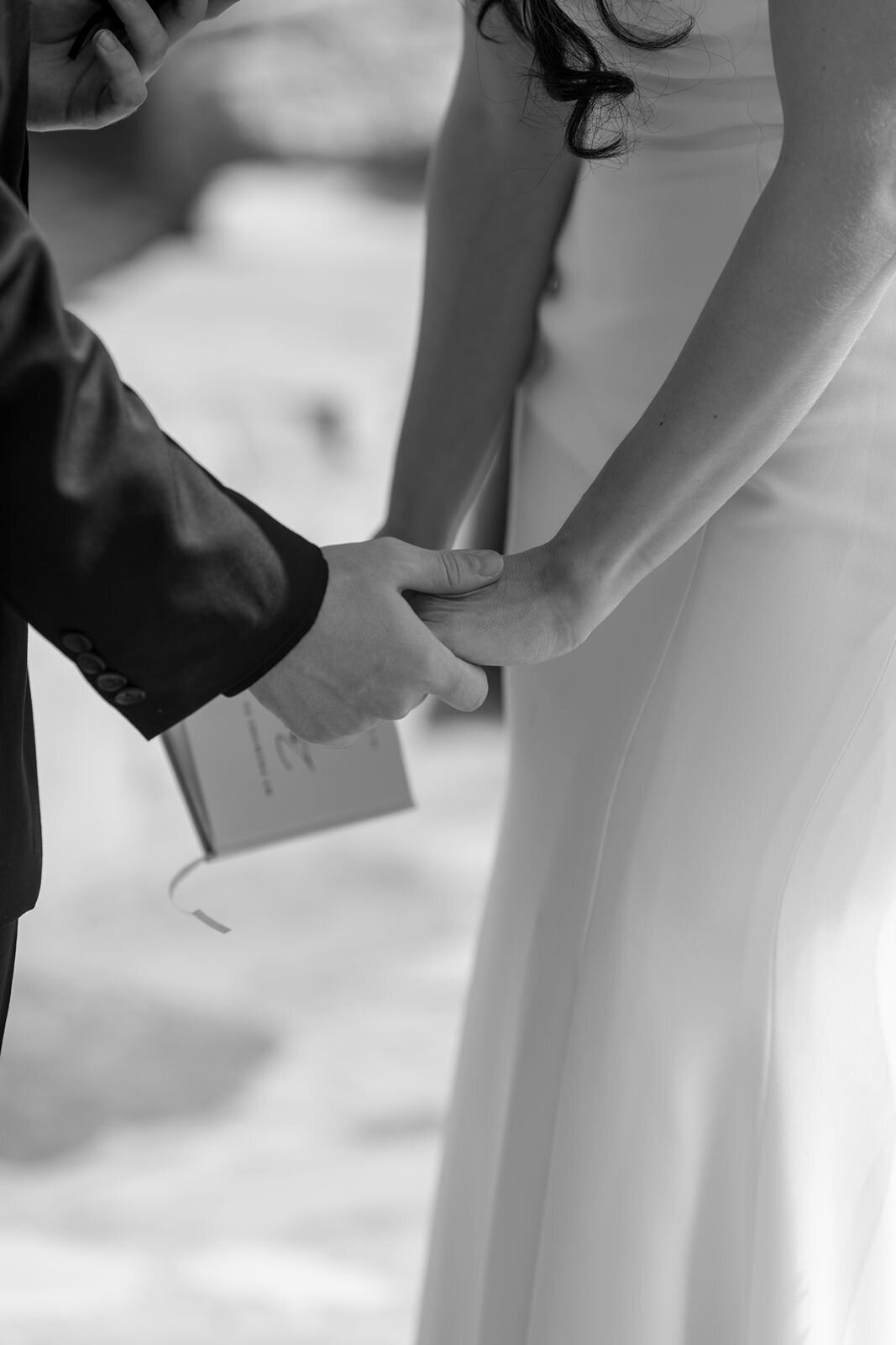 bride and groom hold hands while exchanging their vows