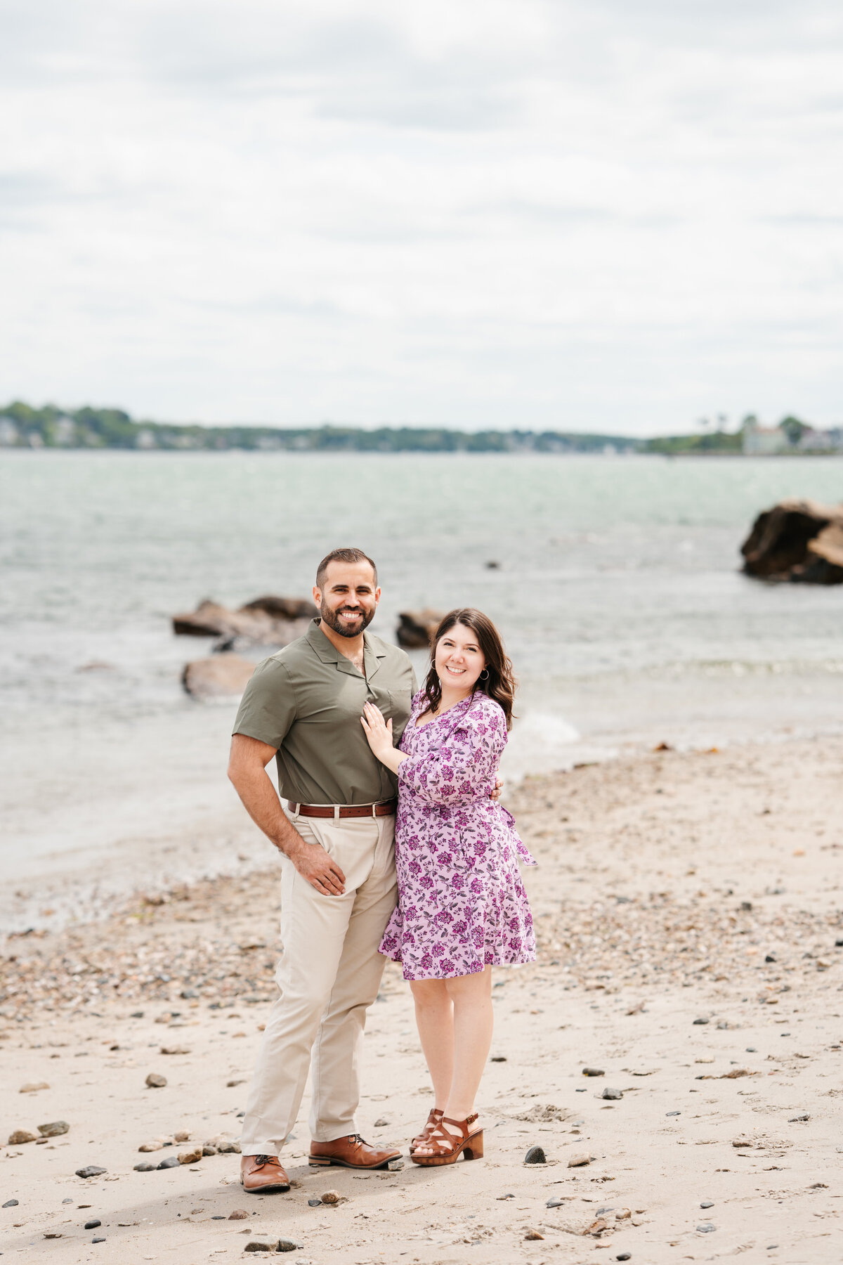 Natural light engagement portrait at Lynch Park’s rose garden in Beverly, Massachusetts
