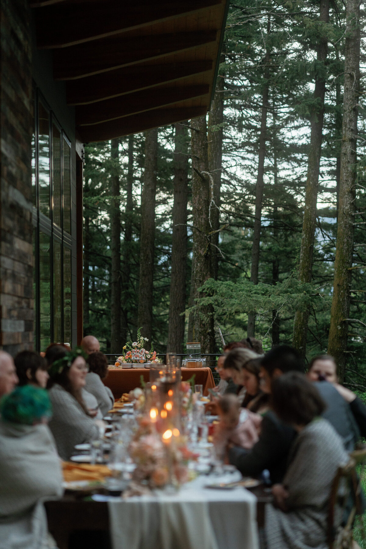 Intimate elopement reception in a forest in the PNW
