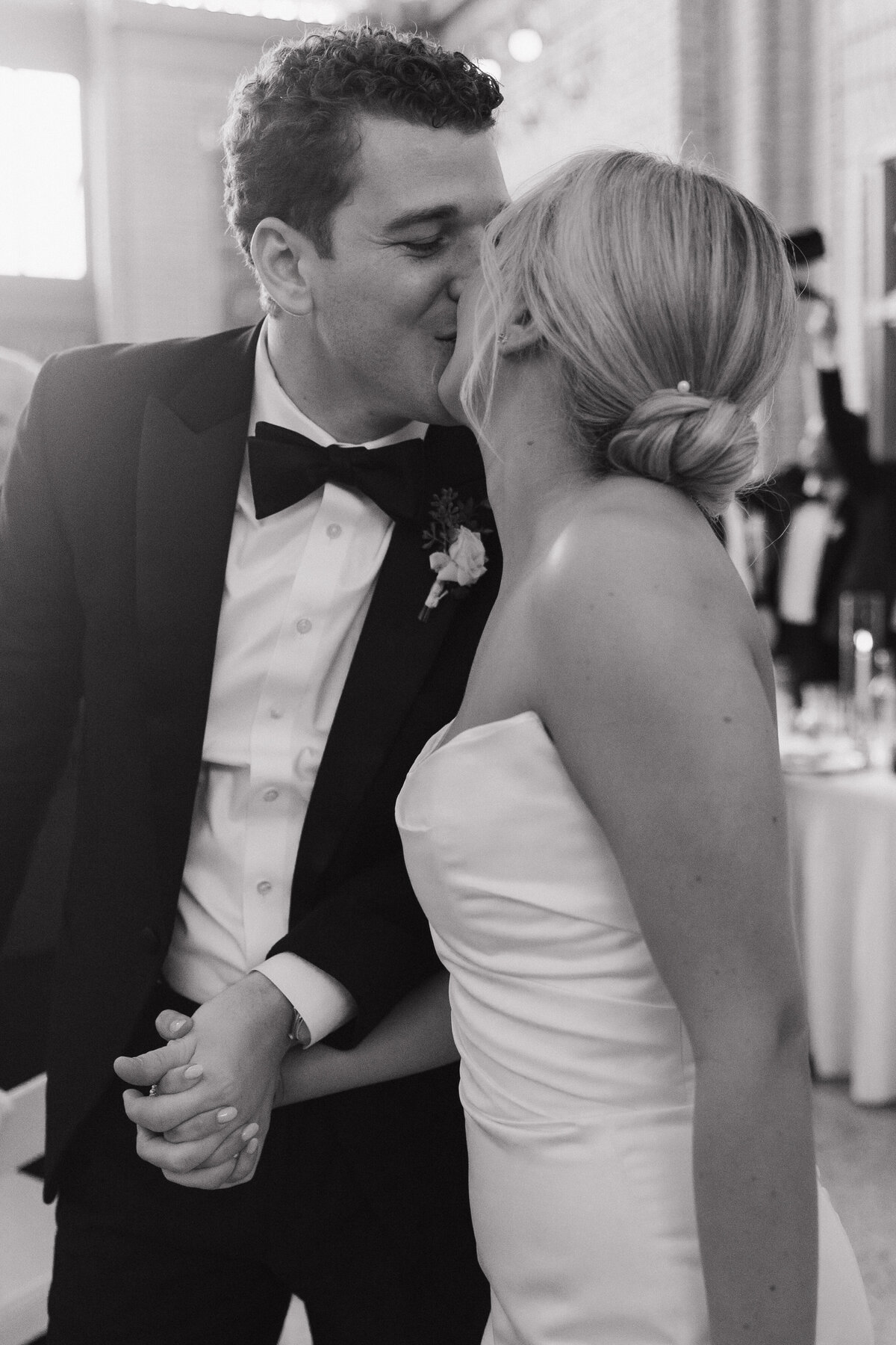 Black and white Indianapolis candid wedding photo
