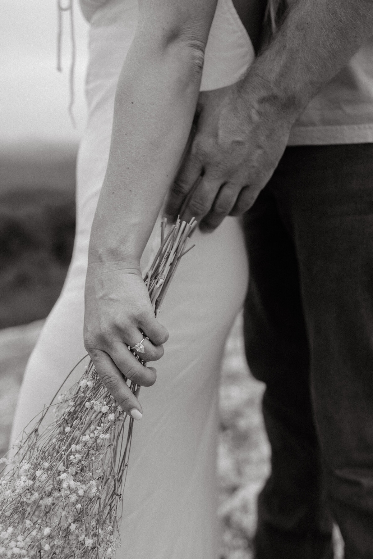 Bride and groom portraits with natural light and soft tones.