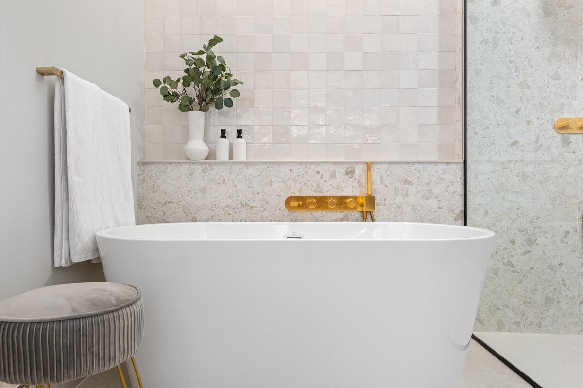 final image of our botanical luxe ensuite bathroom design project