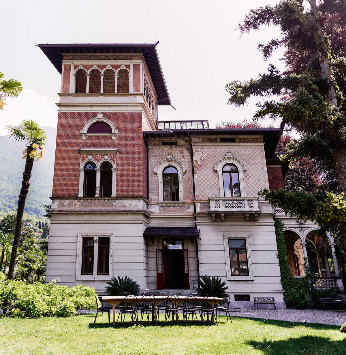 Facade of Villa Confalonieri 1913 in Lake Como, Italy