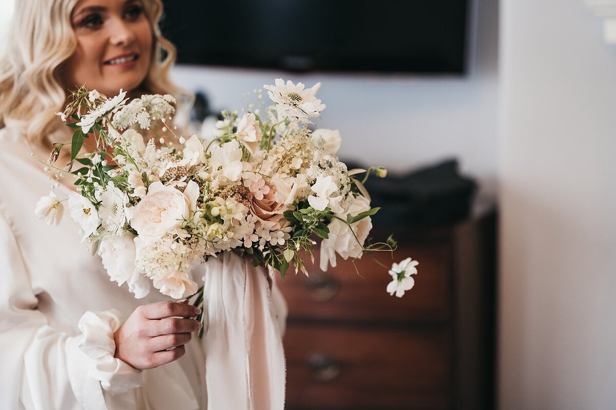 Bride receiving her flowers Brinsop Court