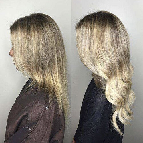 Blonde extensions before and after