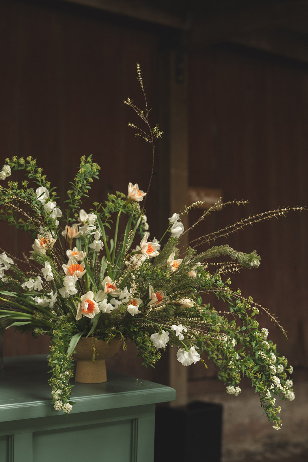 Haven Tomales Spring Wedding Bar Arrangement Daffodils