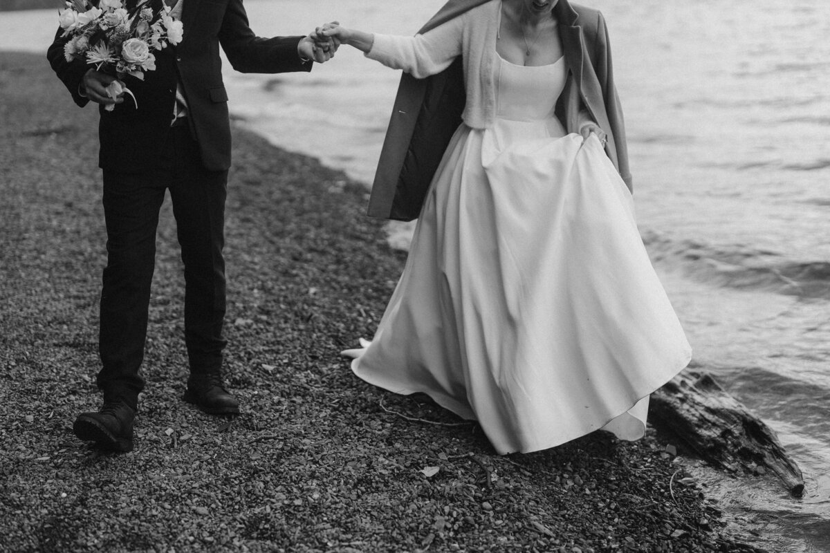 Black and white image of  a beachside elopement