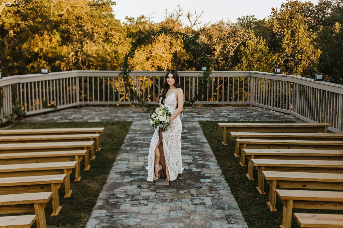 Bride at Jacob Well Vineyard wedding venue in Texas, Wimberley