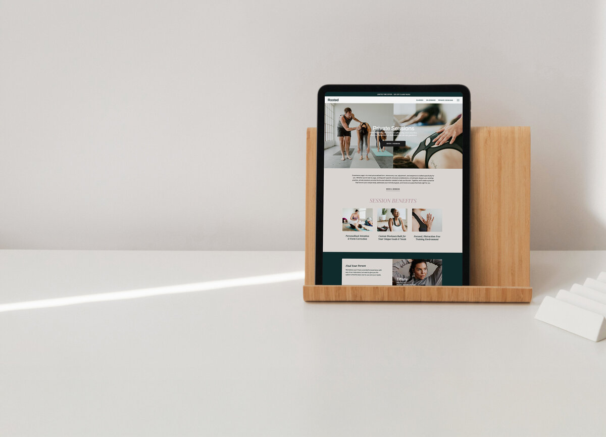 Showit website template displaying a Private Sessions page for a boutique fitness studio.