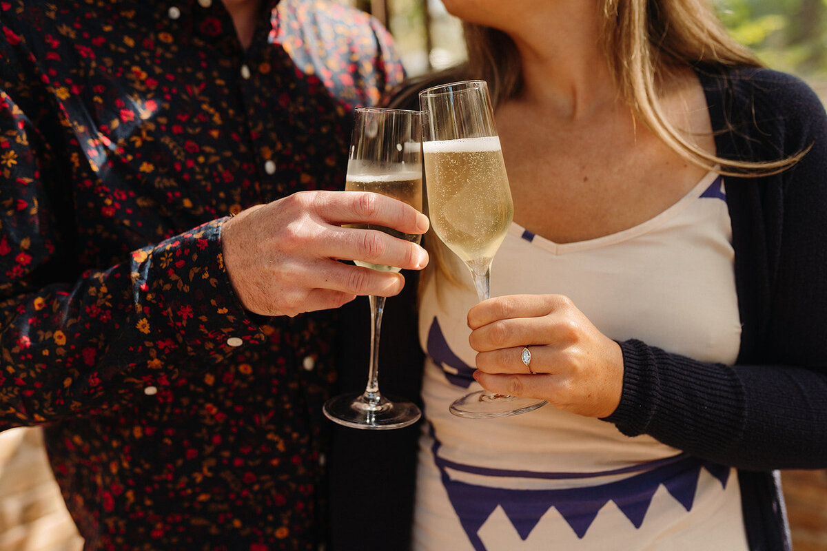 Austin proposal planning couple clinking glasses of champagne