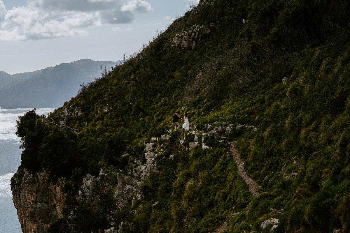 Couple hugging each other on a amalfi coast elopement
