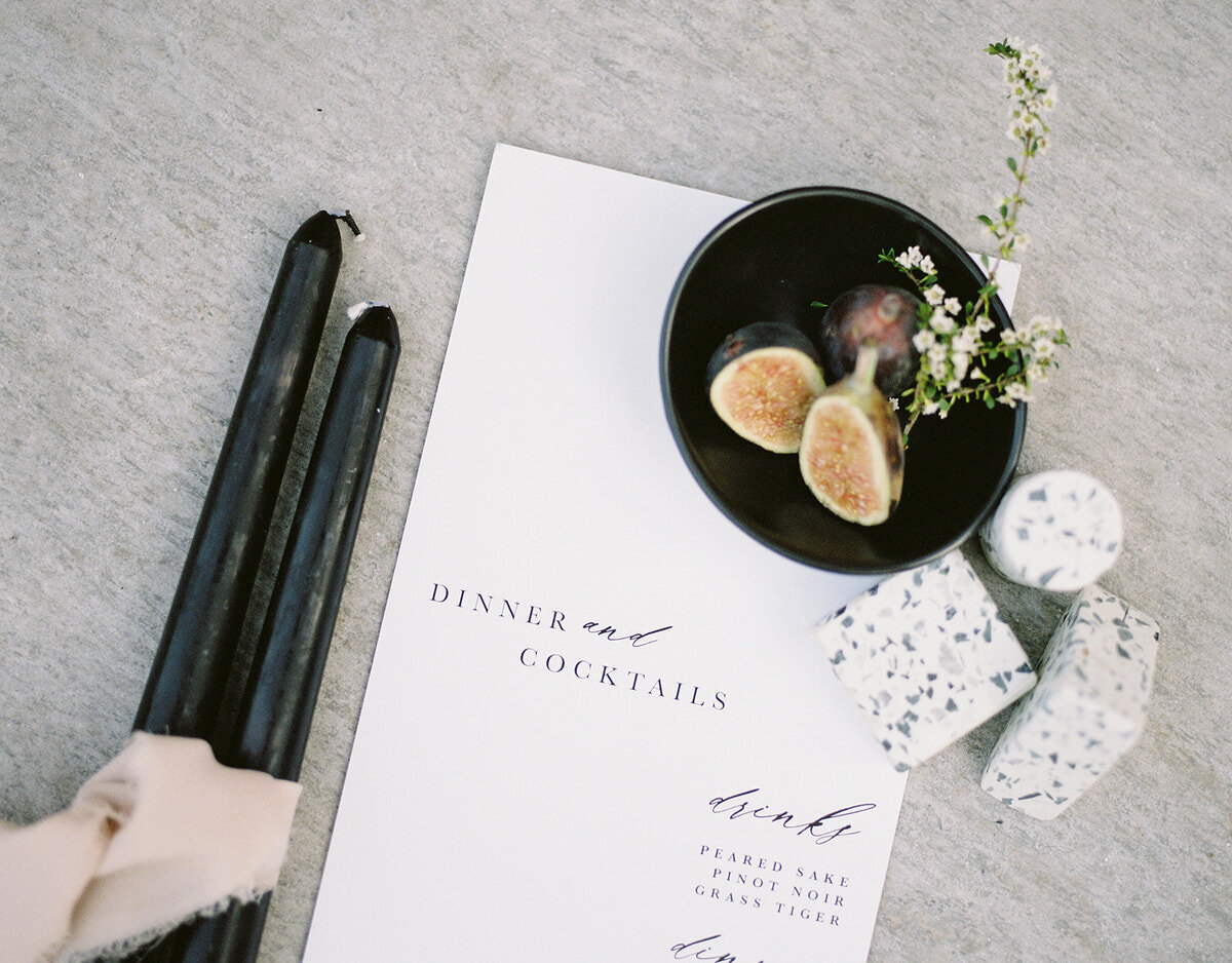 Modern Wedding Menu with Figs and Candles