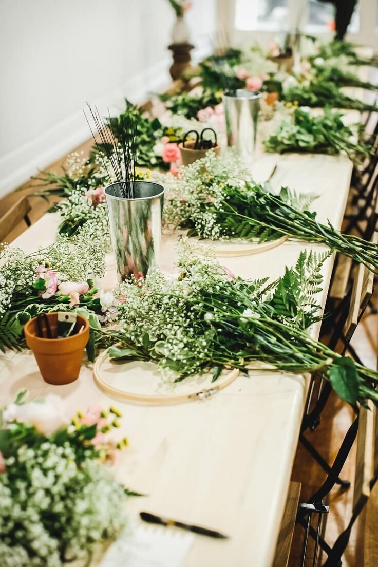 design, workshop, activities, girls night, bouquet making, centerpieces