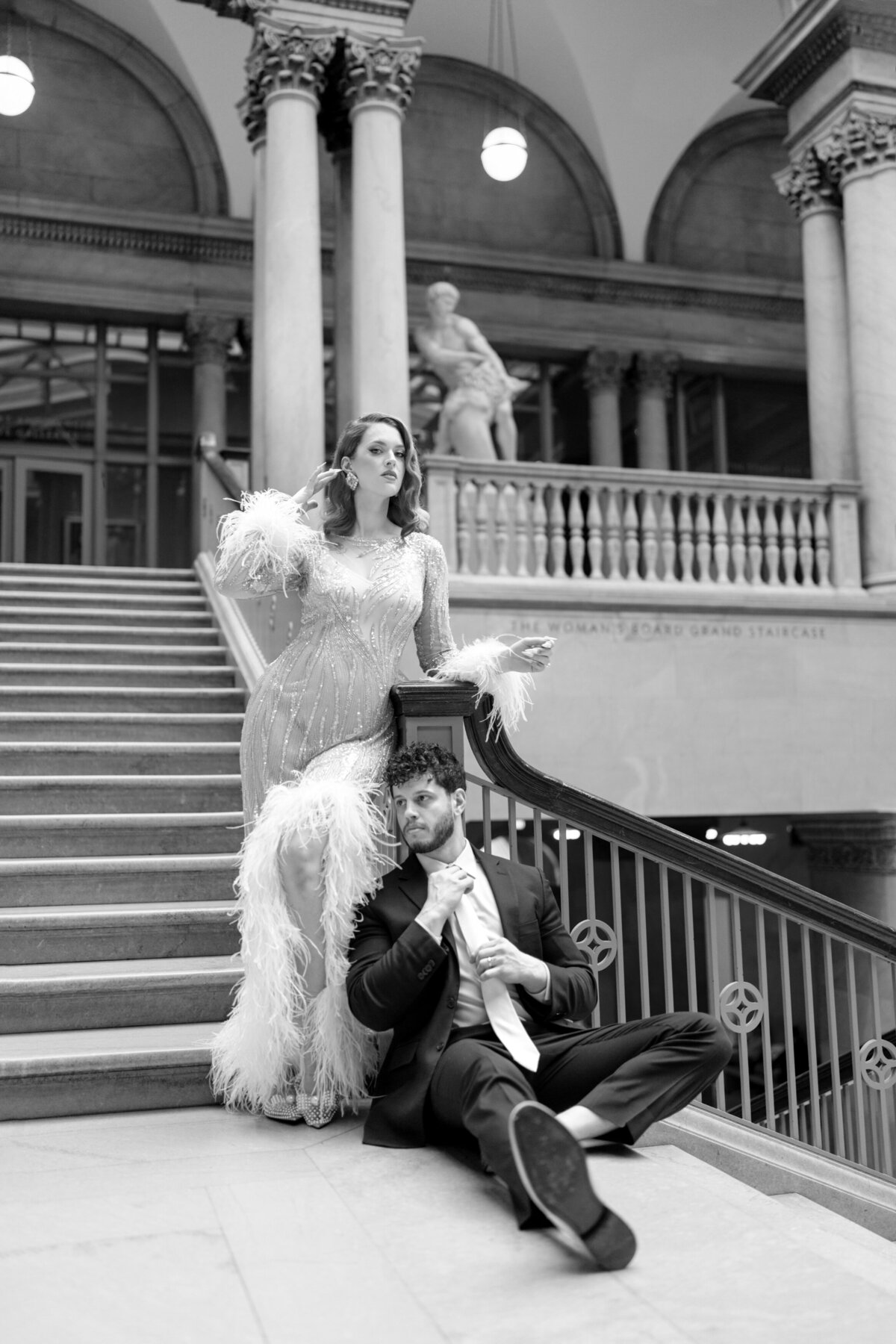 Berlez-Aspen-Avenue-Chicago-Wedding-Photographer-Glam-Atelier-Clair-De-Lune-Vintage-Bob-Mackie-Sheer-Beaded-Gown-Luxury-Engagement-Art-Institute-of-Chicago-South-Garden-52