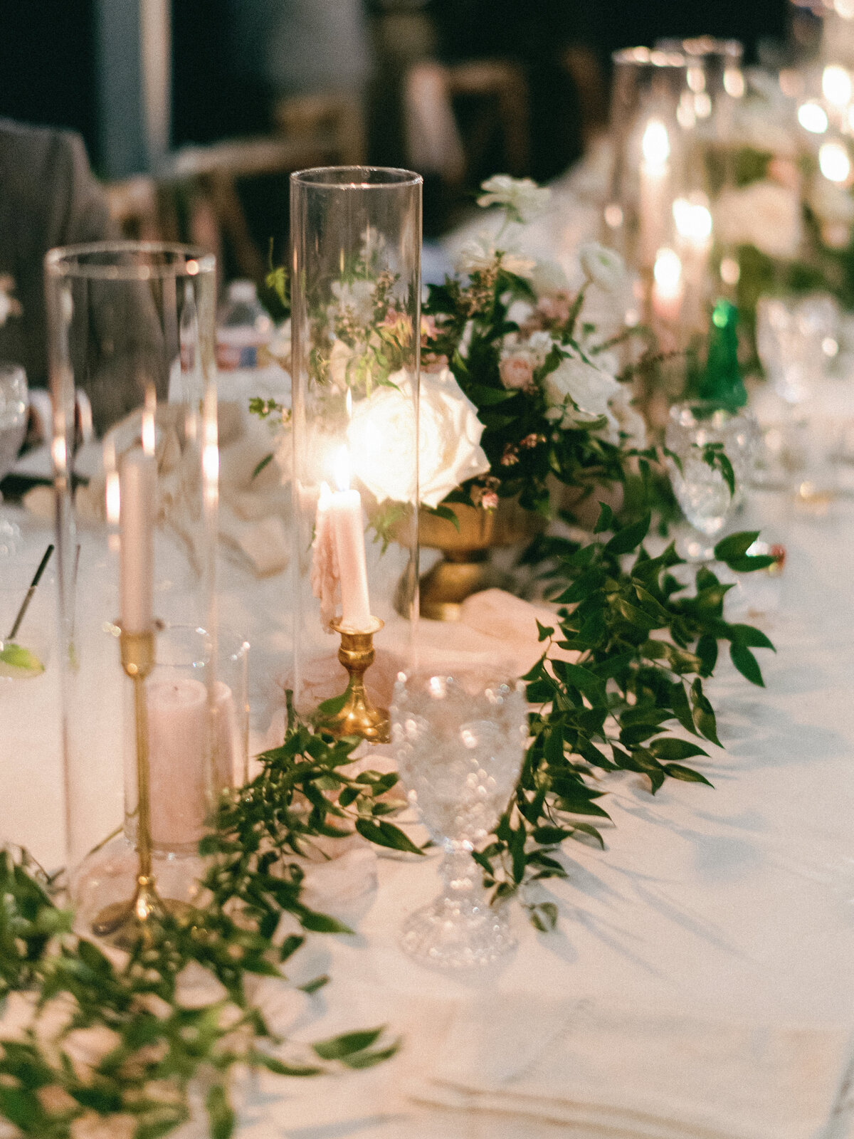 Garden party tent wedding with romantic candles