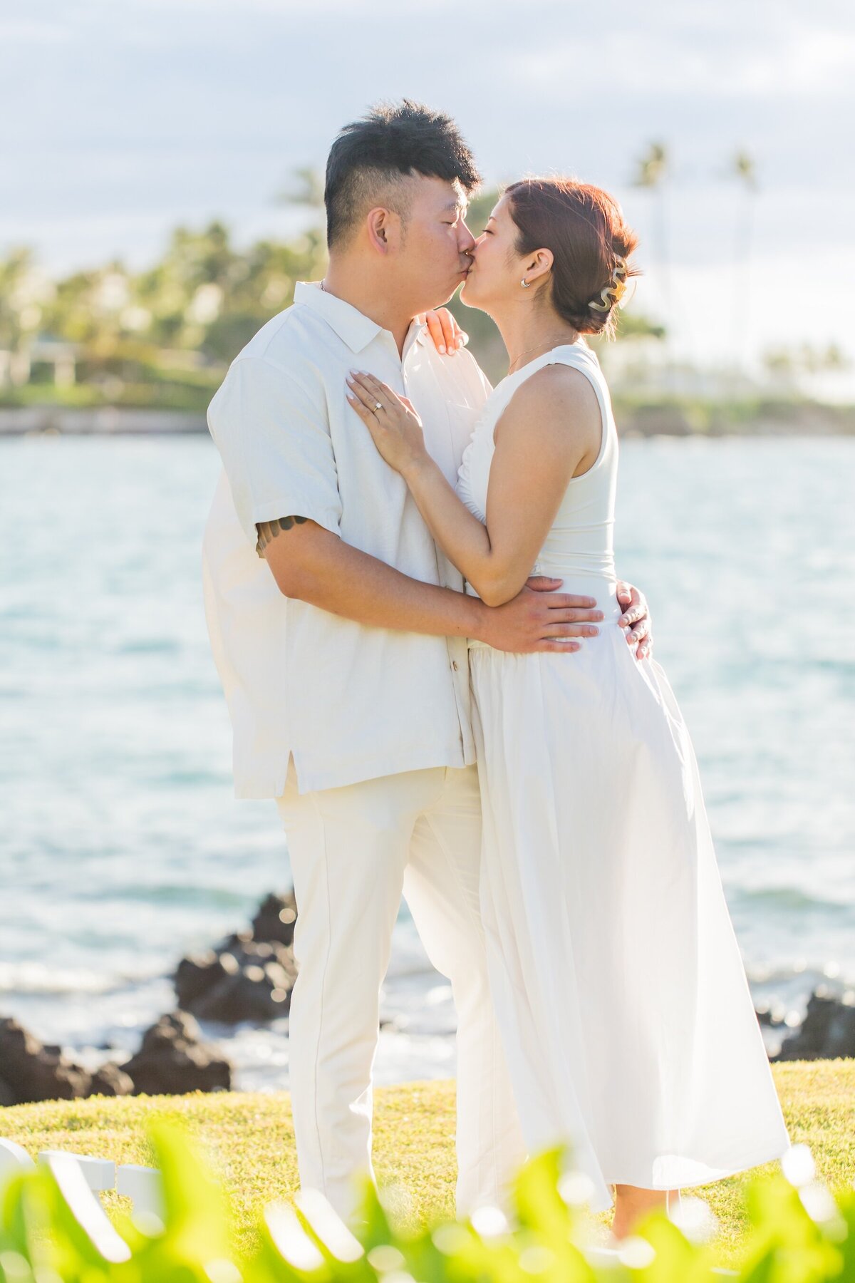 Candid moment of proposal on Hawaii coast