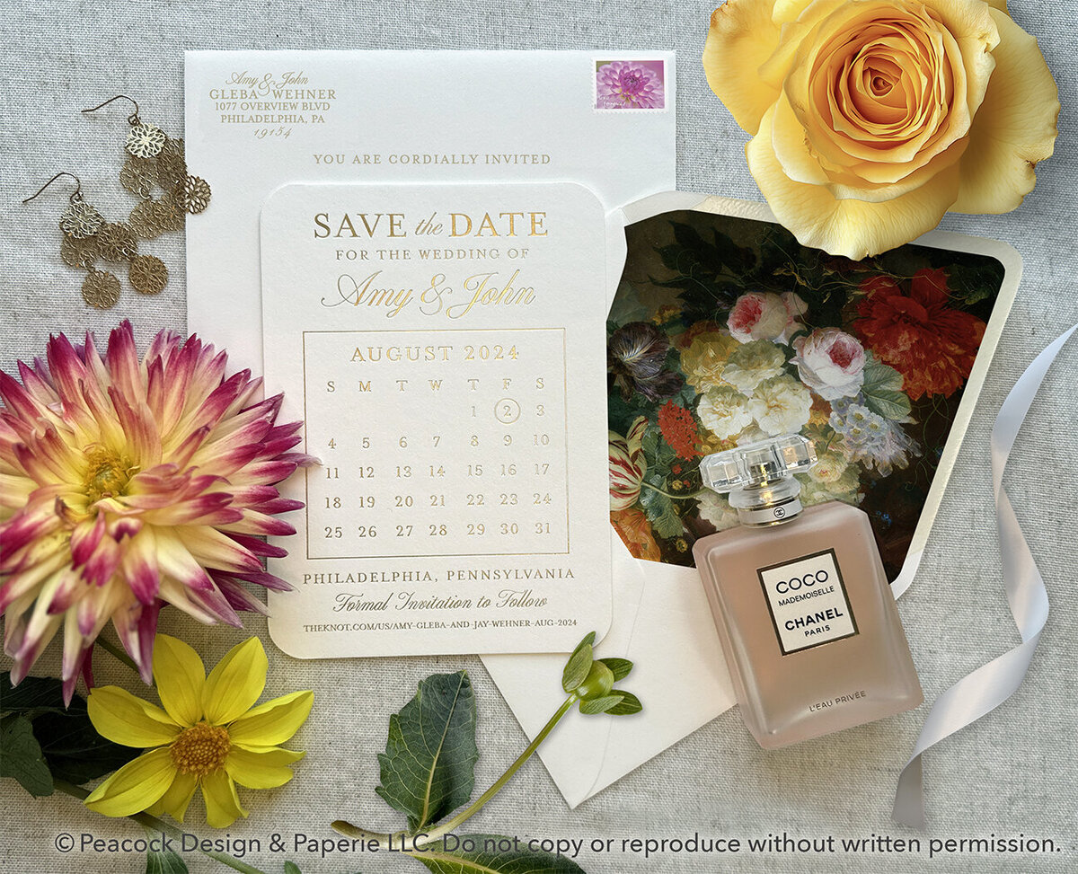 Amy Gleba and John Letterpress Save the Date with flowers in Photo Lo Res To Post WEB