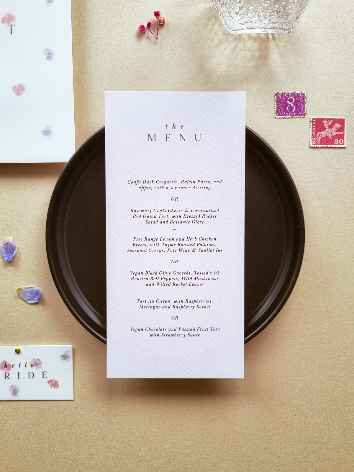 Lilac and Black Wedding Menu