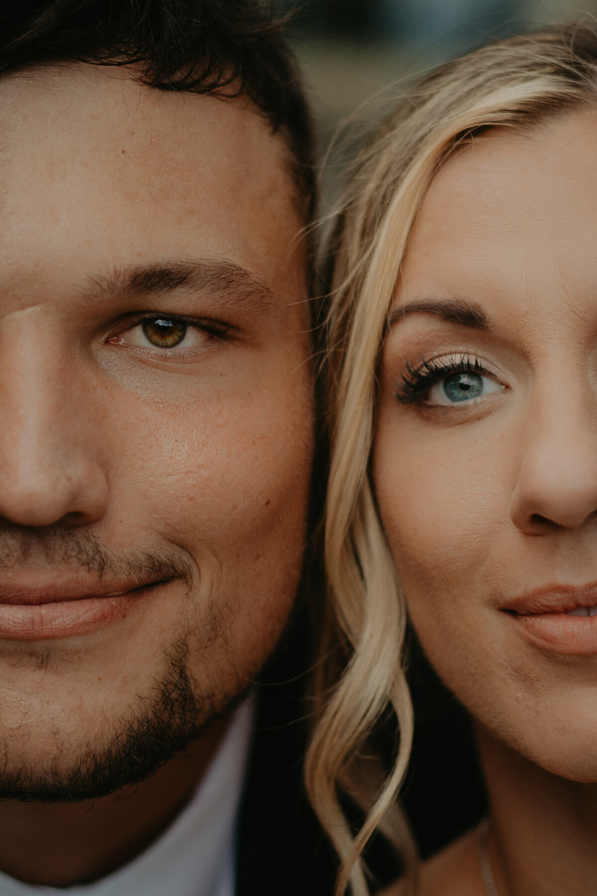 bride and grooms faces up close