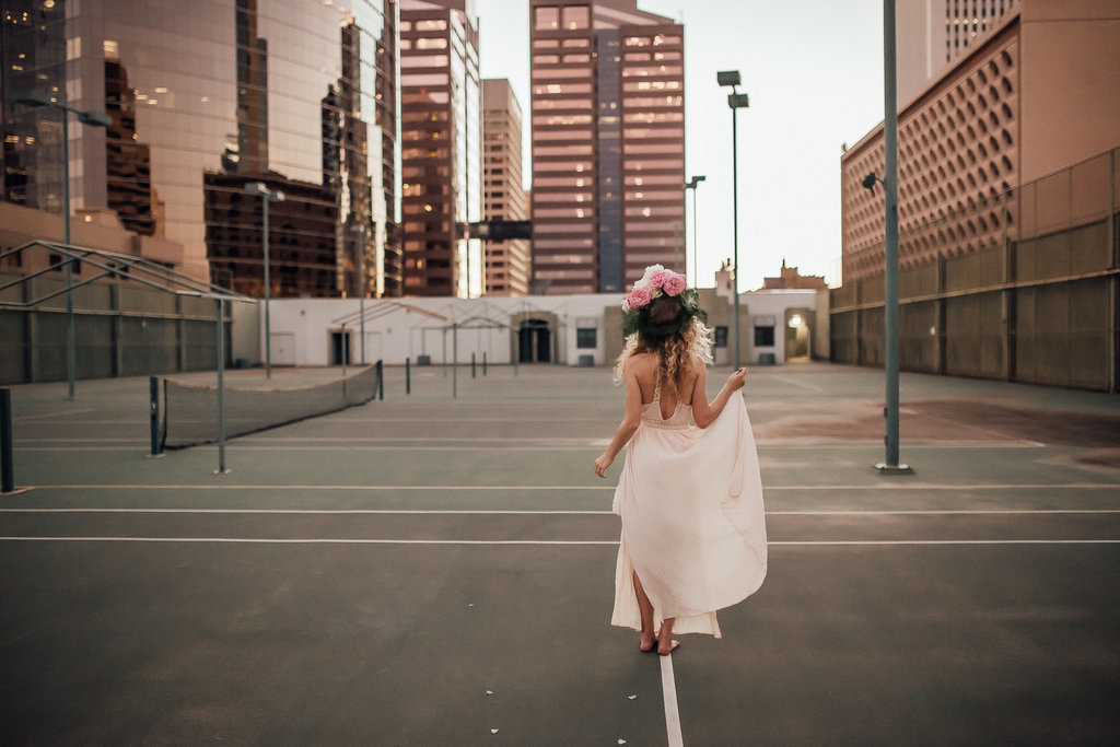Bridal portrait in downtown Seattle of a Free People Bride