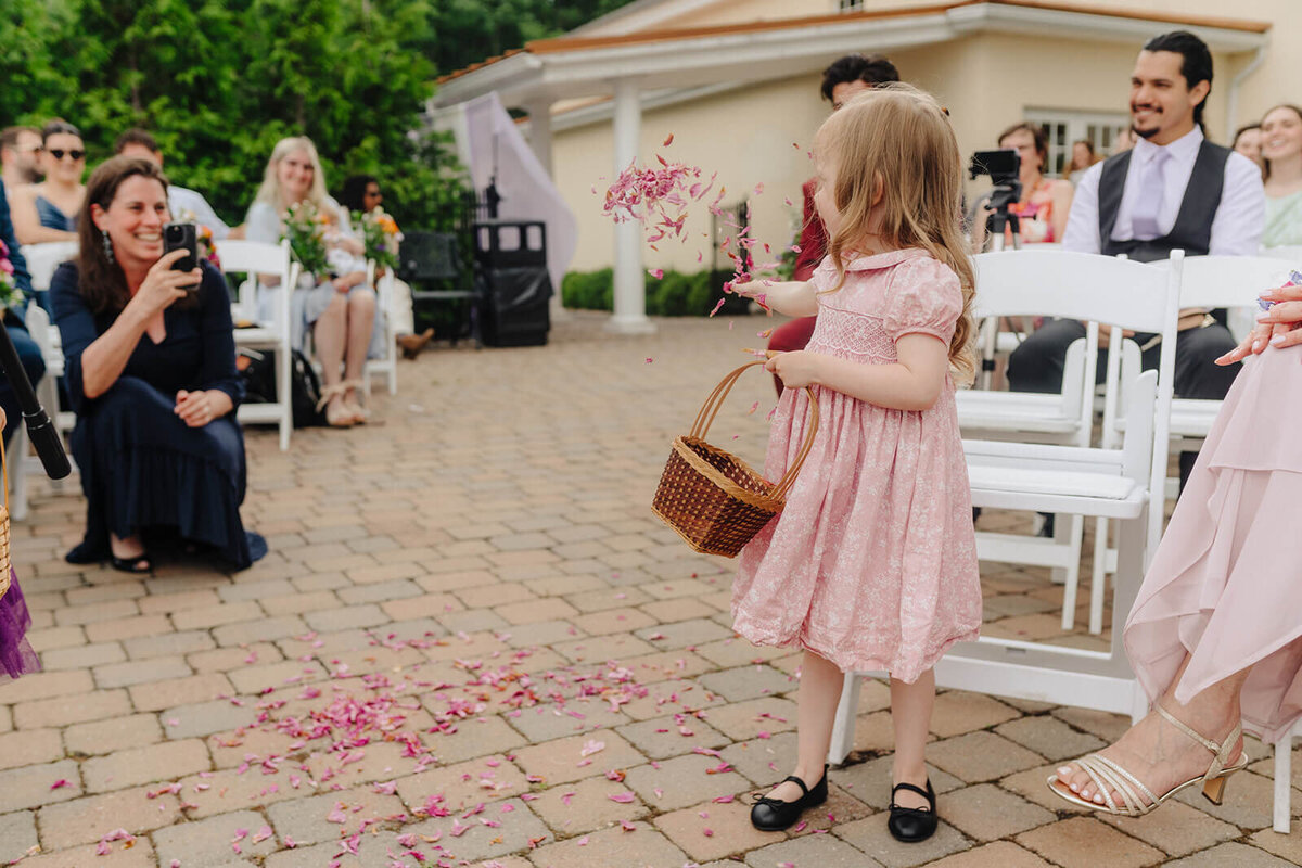 Flower girls dropping petals at Mansion at Keuka Lake wedding, NY