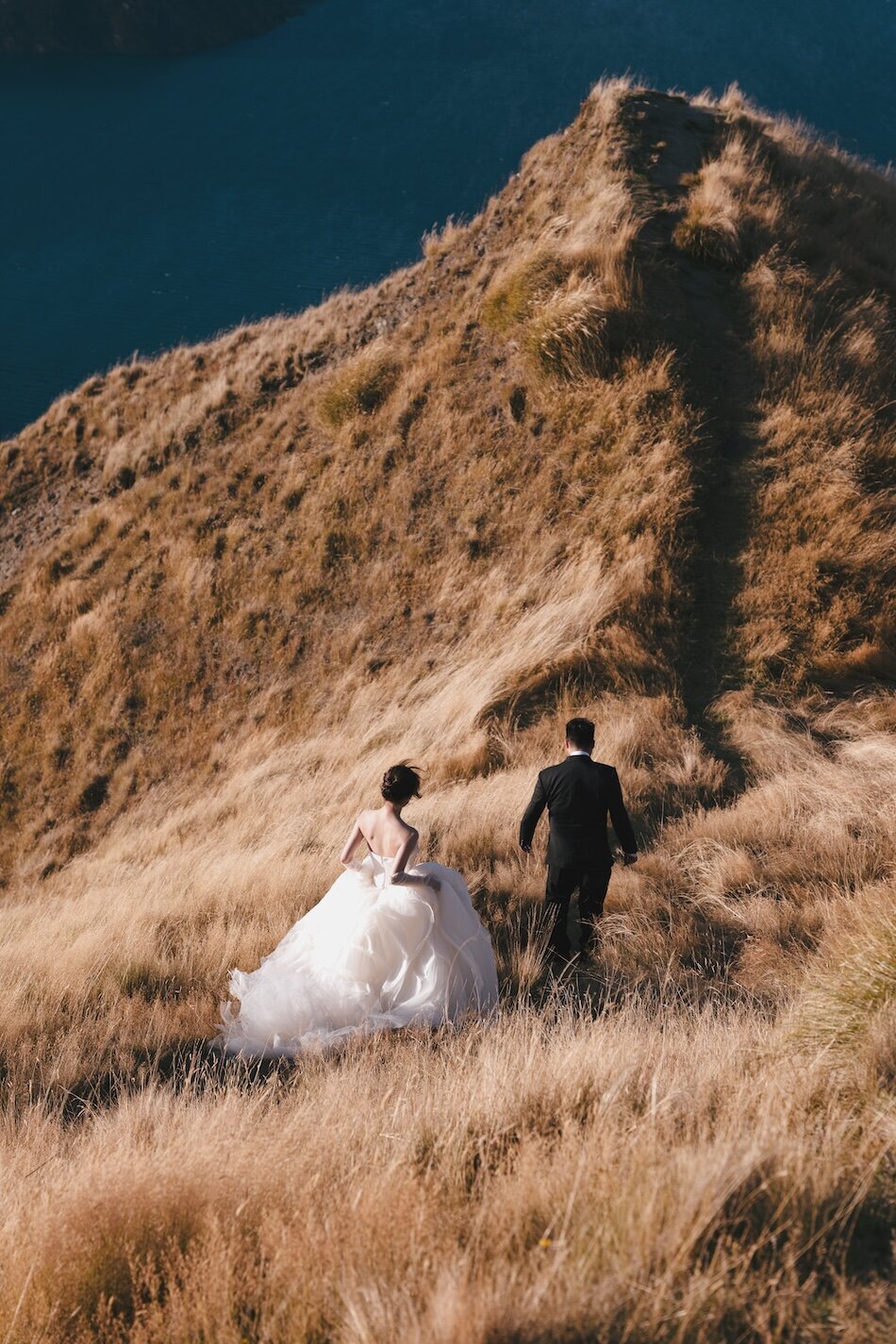 Wedding shoot, Coromandel Peak, Wanaka. Vera Wang Haute iconic wedding dresses.